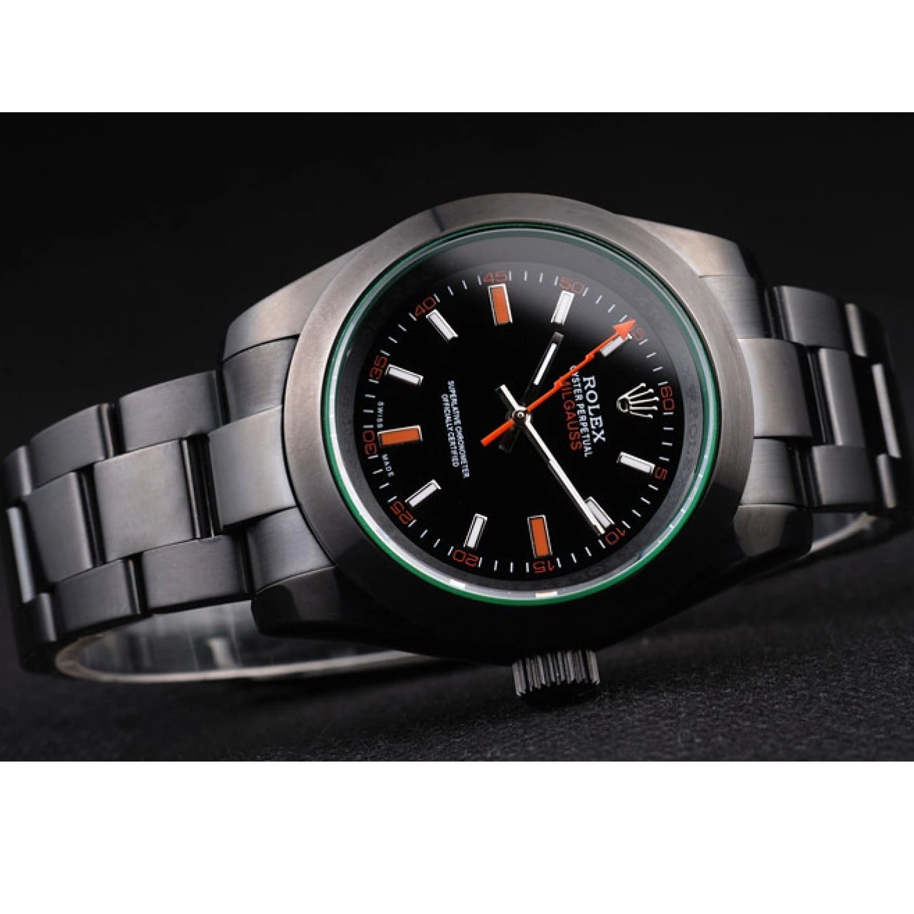Aaa replica watch Saphire Black Tinted Green Pro-Hunter Dial Rolex Milgauss 0607